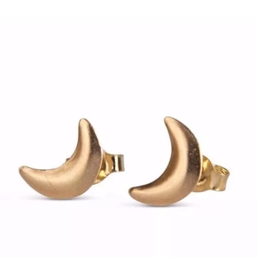 🌙 Solid 14K Yellow Gold Minimalist Moon Studs - Picture 1 of 3